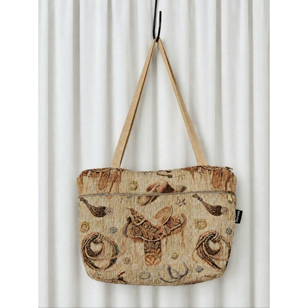 Vintage Dixie Bags Western Saddle Tapestry Velvet Lined Cowboy Shoulder Purse